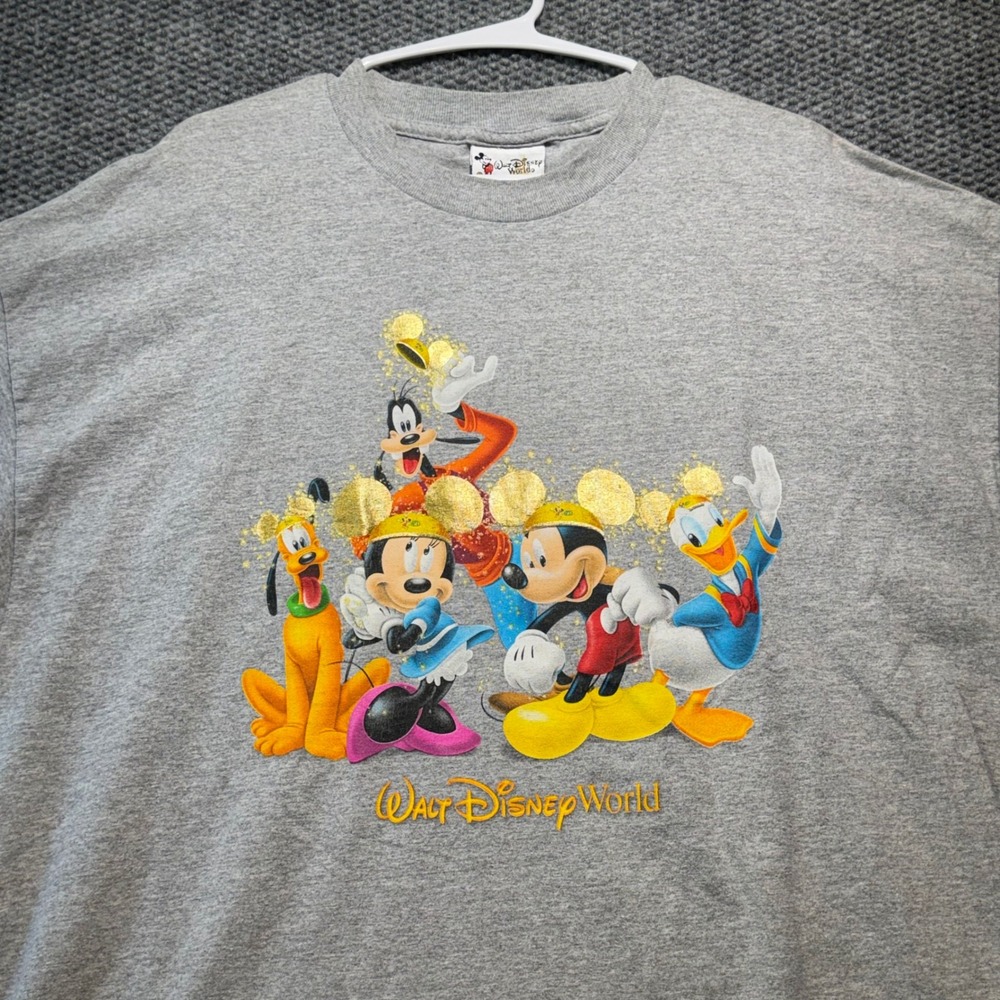 Walt Disney World 50th Anniversary Mickey & Friends Gold Foil Gray T-Shirt 2X